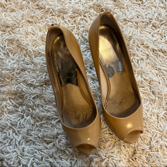 Michael Kors Nude Patent Leather Open Toe Platform Pumps - Picture 3 of 8